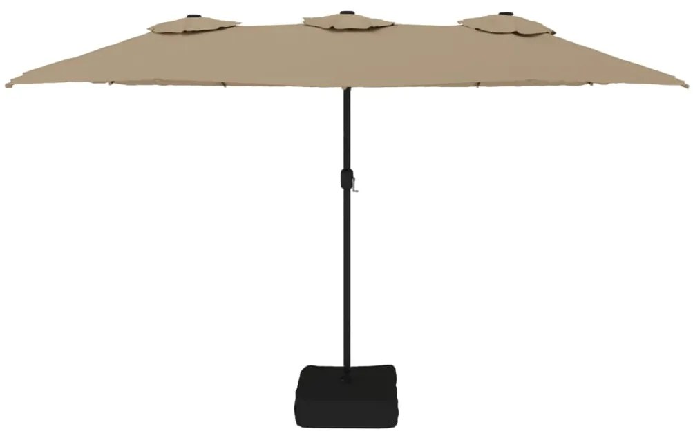 Guarda-sol de jardim cabeça dupla/LED 449x245cm cinza-acastanho