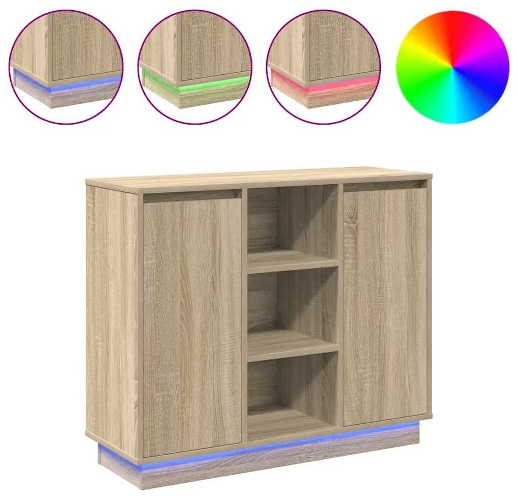 Cristaleira com LED Carvalho Sonoma 90x32x75 cm Madeira Engenharia