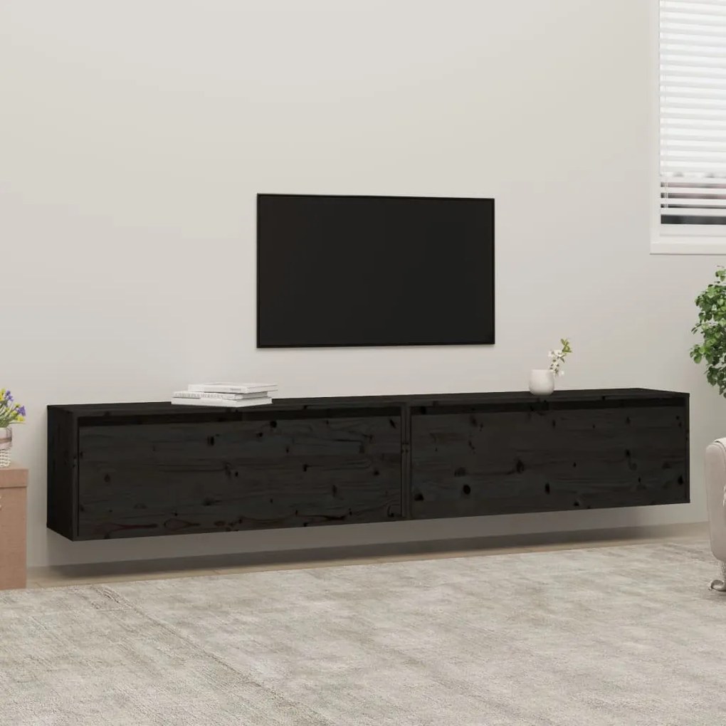 813474 vidaXL Armários de parede 2 pcs 100x30x35 cm pinho maciço preto
