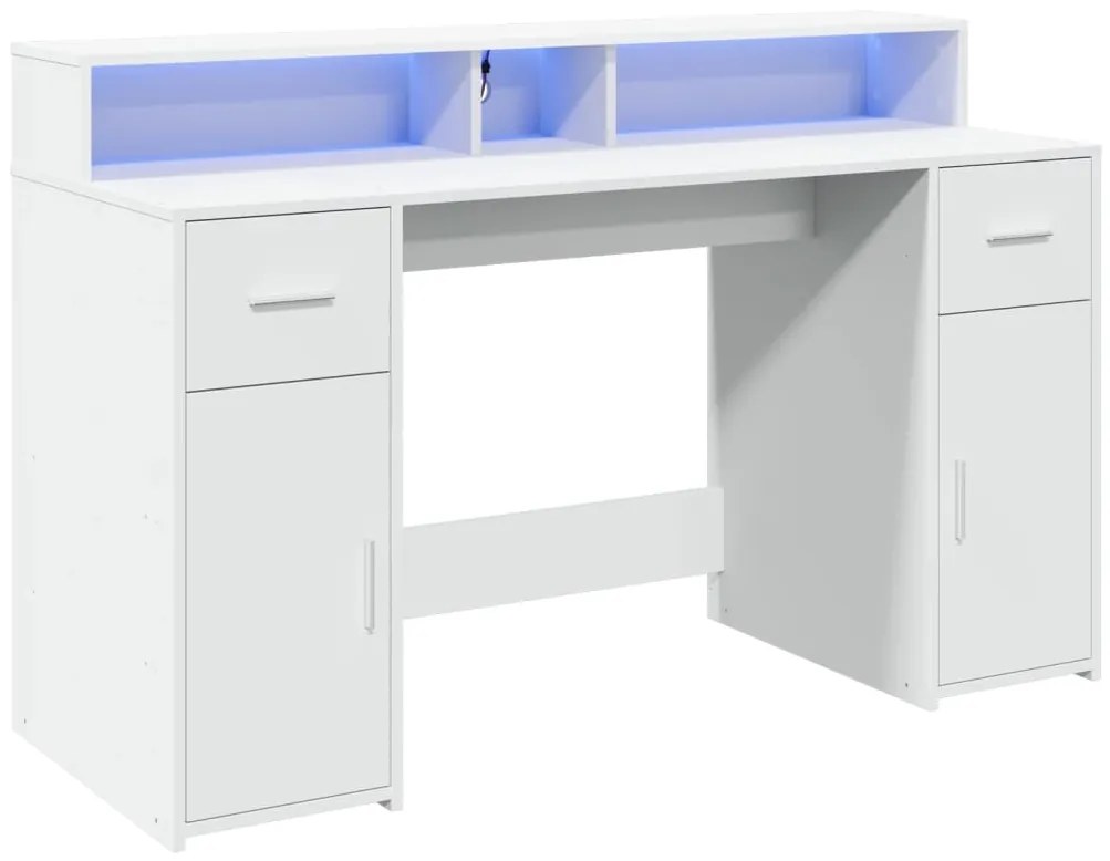 Secretária c/ luzes LED 140x55x91 cm derivados madeira branco