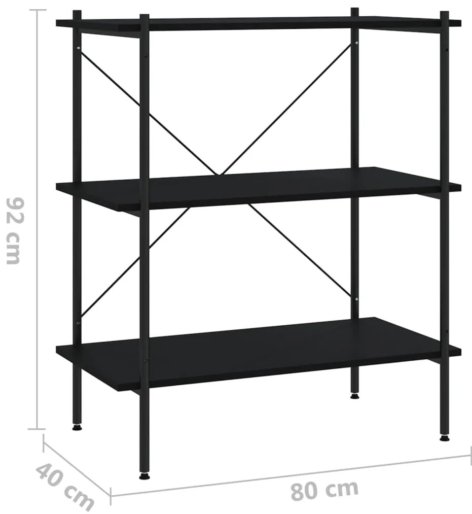 Unidade com 3 prateleiras 80x40x92 cm preto