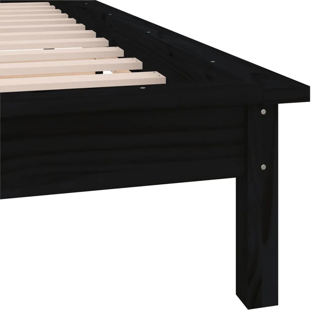 Estrutura de cama c/ LED solteiro 90x190cm madeira maciça preto