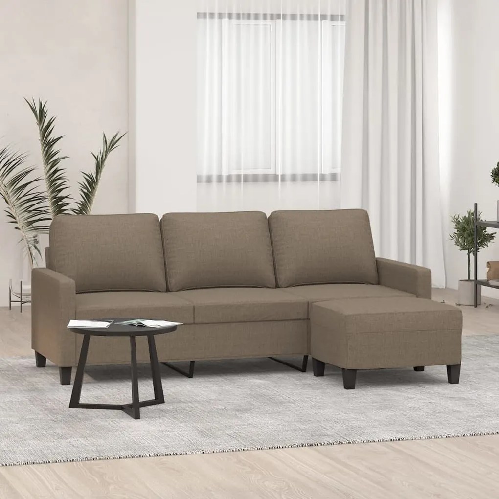 3153374 vidaXL Sofá 3 lugares com apoio de pés 180 cm tecido cinza-acastanhado