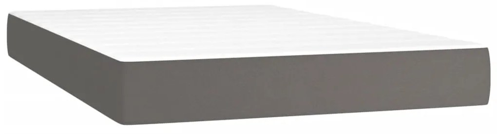 Cama box spring c/ colchão/LED 120x200cm couro artificial cinza