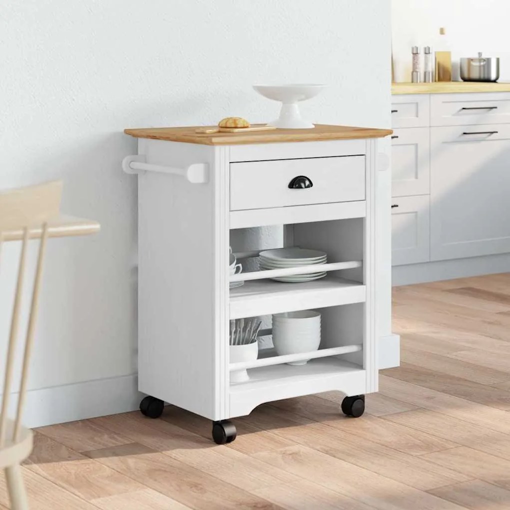 Carrinho de cozinha BODO branco e castanho 67,5x45x80 cm