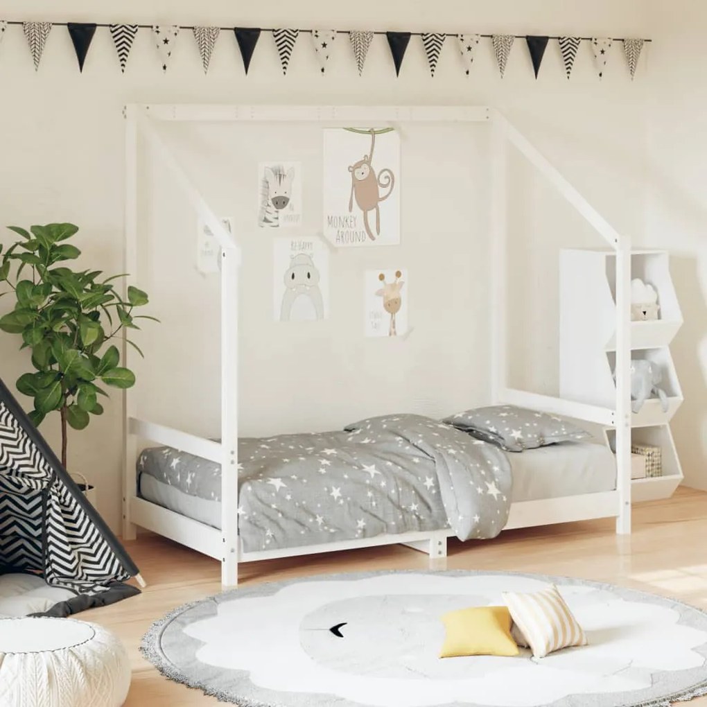 835710 vidaXL Estrutura de cama infantil 80x160 cm pinho maciço branco