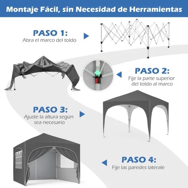 Tenda Jardim. Festas, Eventos 3 x 3 m Pop UP com 4 Paredes om4 Sacos de Areia, com Bolsa Transporte Cinzenta