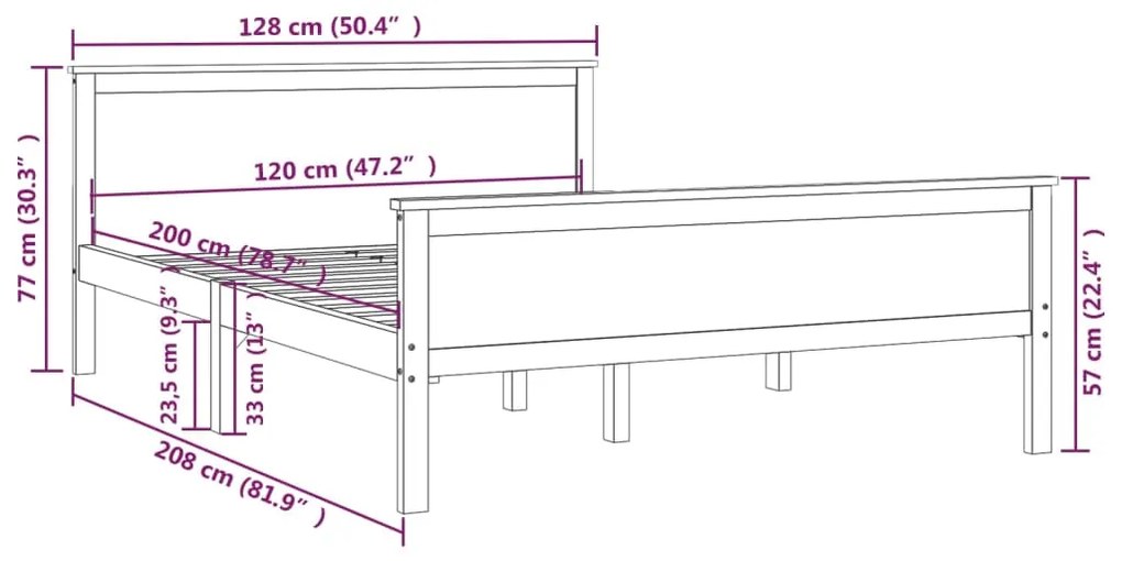 Estrutura de cama 120x200 cm pinho maciço