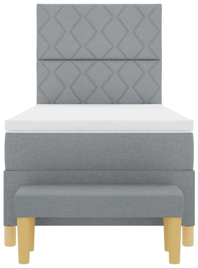 Cama Box Spring com Colchão & Banco Cinza Claro 100x200 cm Tecido