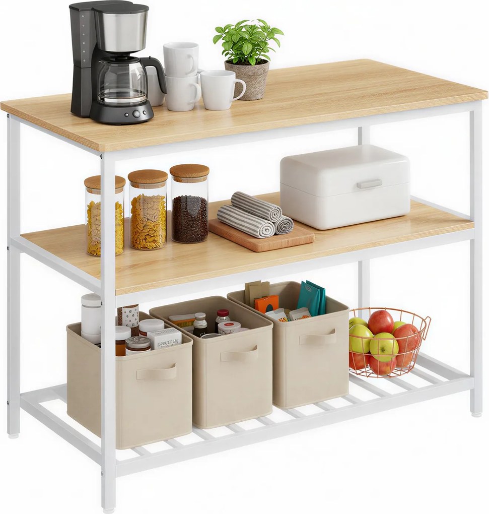 Armario de cozinha com grande bancada 60 x 120 x 90 cm, prateleira para micro-ondas com 3 níveis Cor carvalho + branco