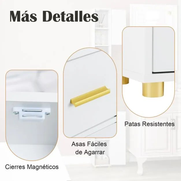 Armário de casa de banho alto de 181 cm estreito com 2 portas e prateleiras ajustáveis Faixa de luzes de 3 cores Branco