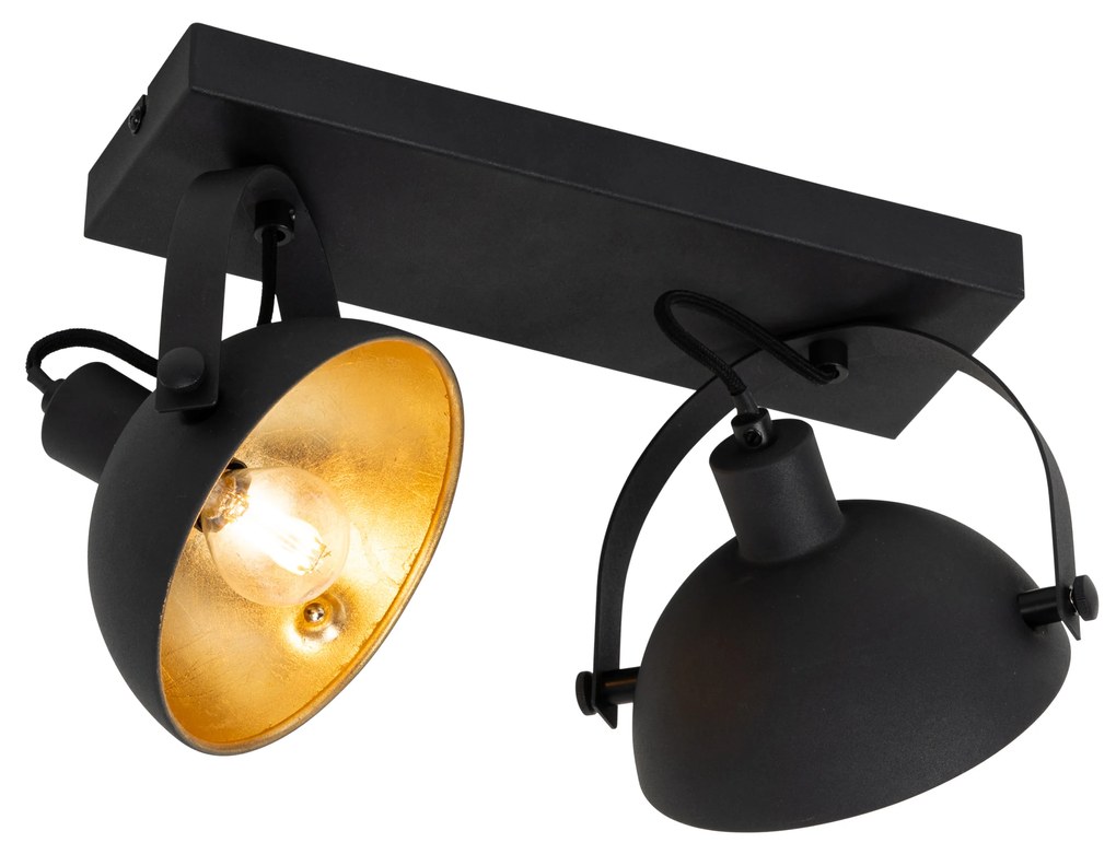 Candeeiro de teto industrial preto dourado ajustável com 2 luzes - Magnax Industrial