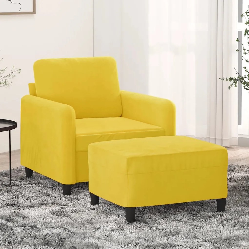 Poltrona com apoio de pés 60 cm veludo amarelo