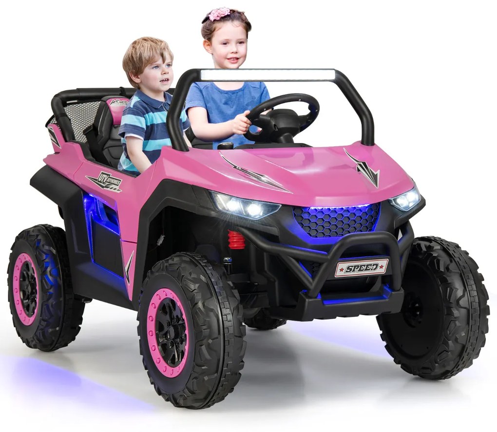 Carro Elétrico Bateria 12 V UTV 2 Lugares com Controlo Remoto 2.4G Música de Alta/Baixa Velocidade 3 a 8 Anos 118 x 74 x 71 cm Rosa