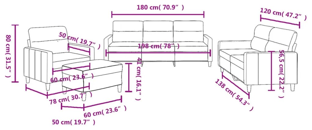 4 pcs conjunto de sofás com almofadões tecido cor creme