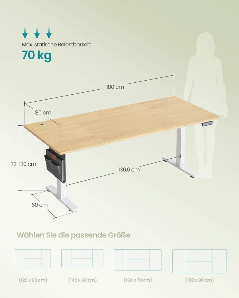 Secretária elétrca com altura ajustável eletricamente 80 x 180 x (72-120) cm bege