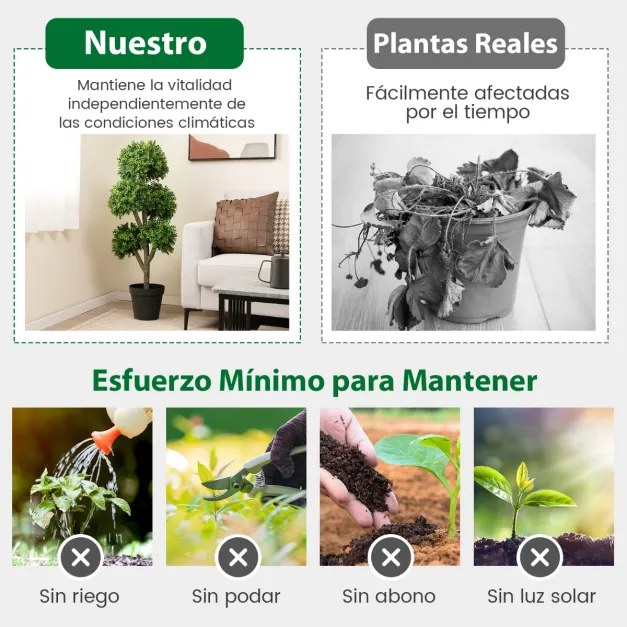 Árvore artificial de 115 cm com vaso com cimento Árvore falsa de 5 copos Decoração de escritório interior e exterior Jardim Pátio Verde