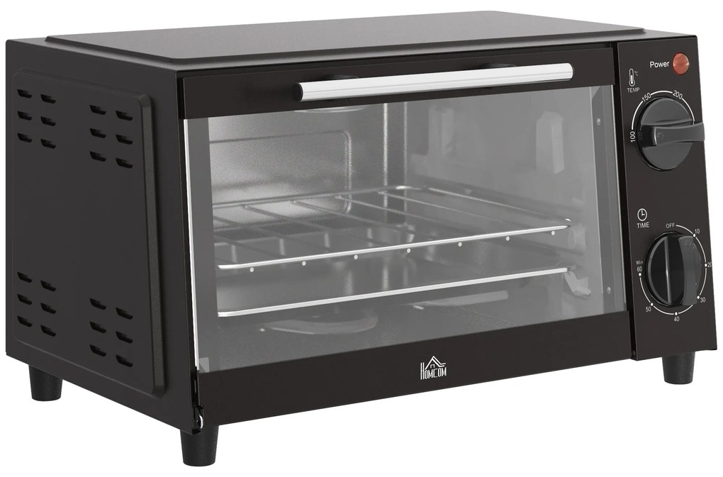 HOMCOM Mini Forno Elétrico 9L com Temperatura Ajustável até 230°C Temporizador 60 min e Bandeja para Assar 35x24,6x20 cm Preto | Aosom Portugal