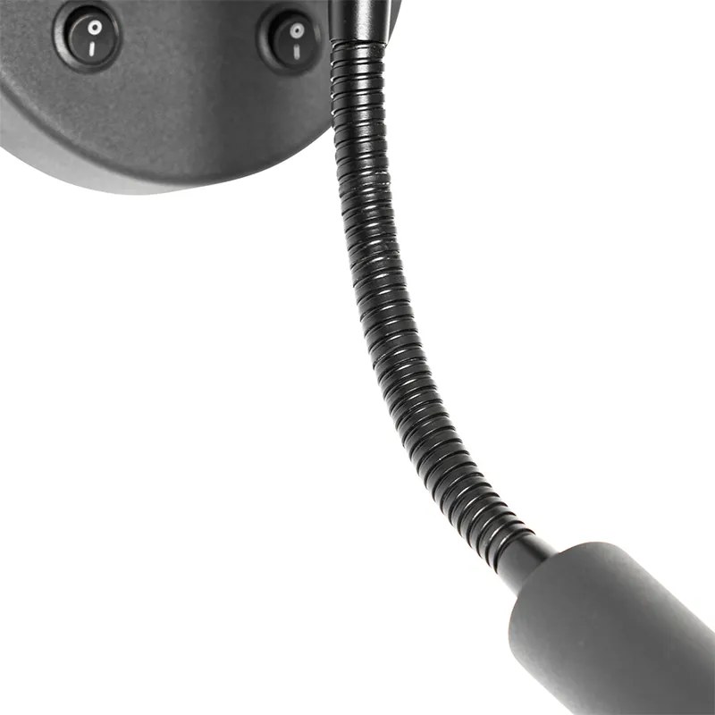 LED Candeeiro de parede moderno preto com candeeiro de leitura 2 luzes - Saffira Brescia Moderno