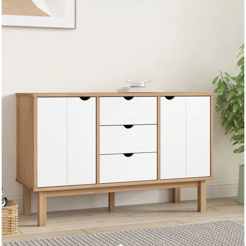 348593 vidaXL Aparador OTTA 113,5x43x73 cm pinho maciço castanho/branco
