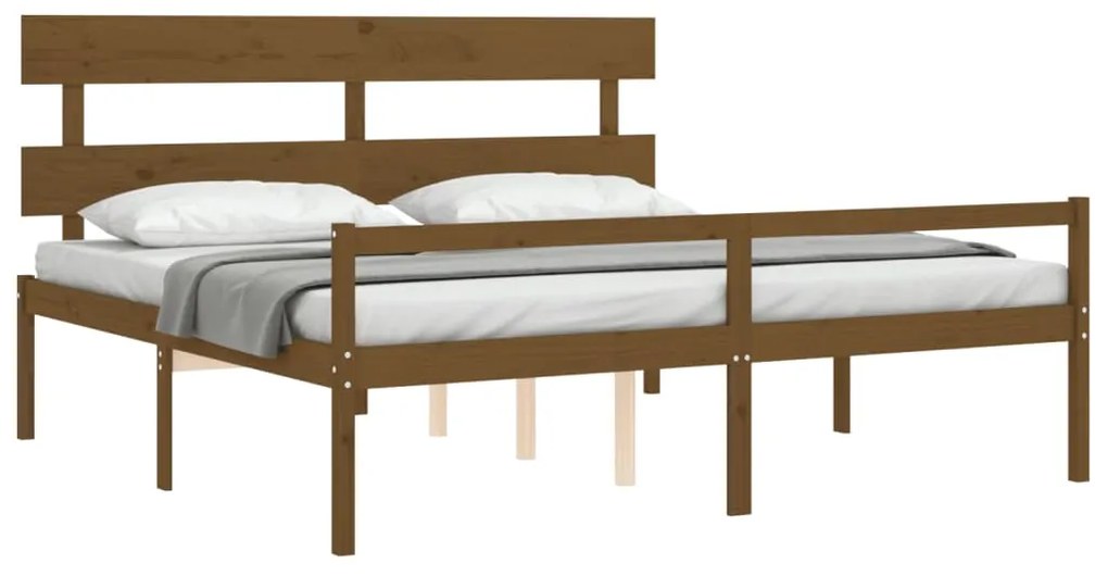 Cama para idosos c/ cabeceira 200x200 cm madeira castanho-mel