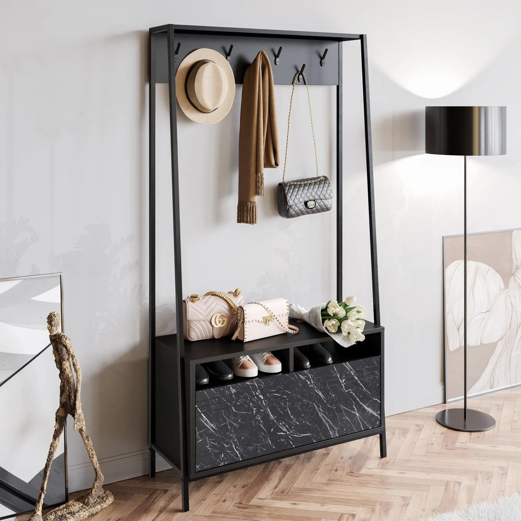 Hall Stand Devin – Preto Mármore – 94x180x35,3 cm