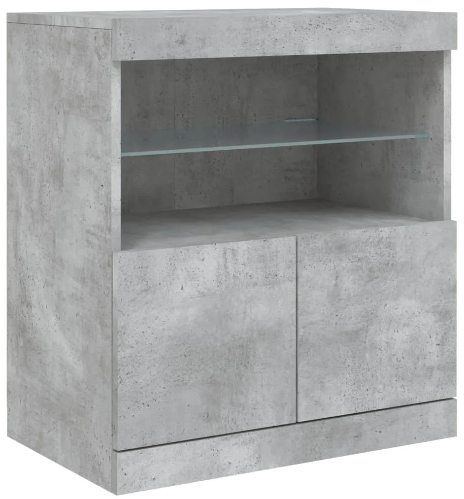 Aparador com luzes LED 181,5x37x67 cm cinzento cimento