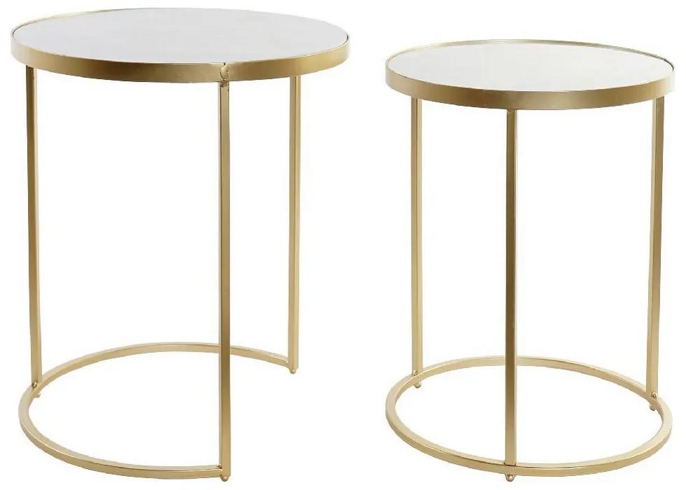 Conjunto de 2 mesas DKD Home Decor Dourado Metal Madeira Branco (2 pcs) (30 x 30 x 41 cm) (35 x 35 x 44 cm)
