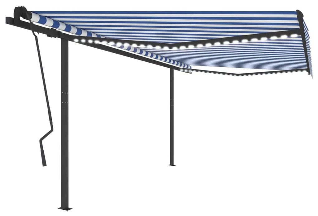 vidaXL Toldo retrátil manual com luzes LED 4,5x3,5 m azul e branco