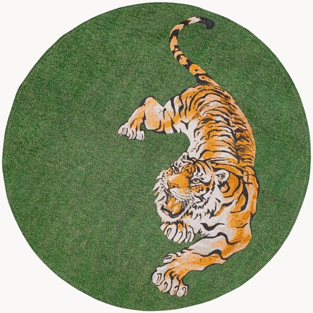 Tapete redondo lavável em jacquard para interior e exterior Tiger