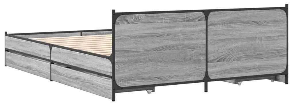 Estrutura de cama c/ gavetas derivados madeira cinza sonoma