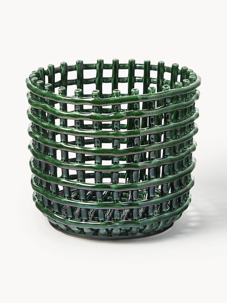 Cesto de arrumação em cerâmica artesanal Nalan, Alt 21 cm