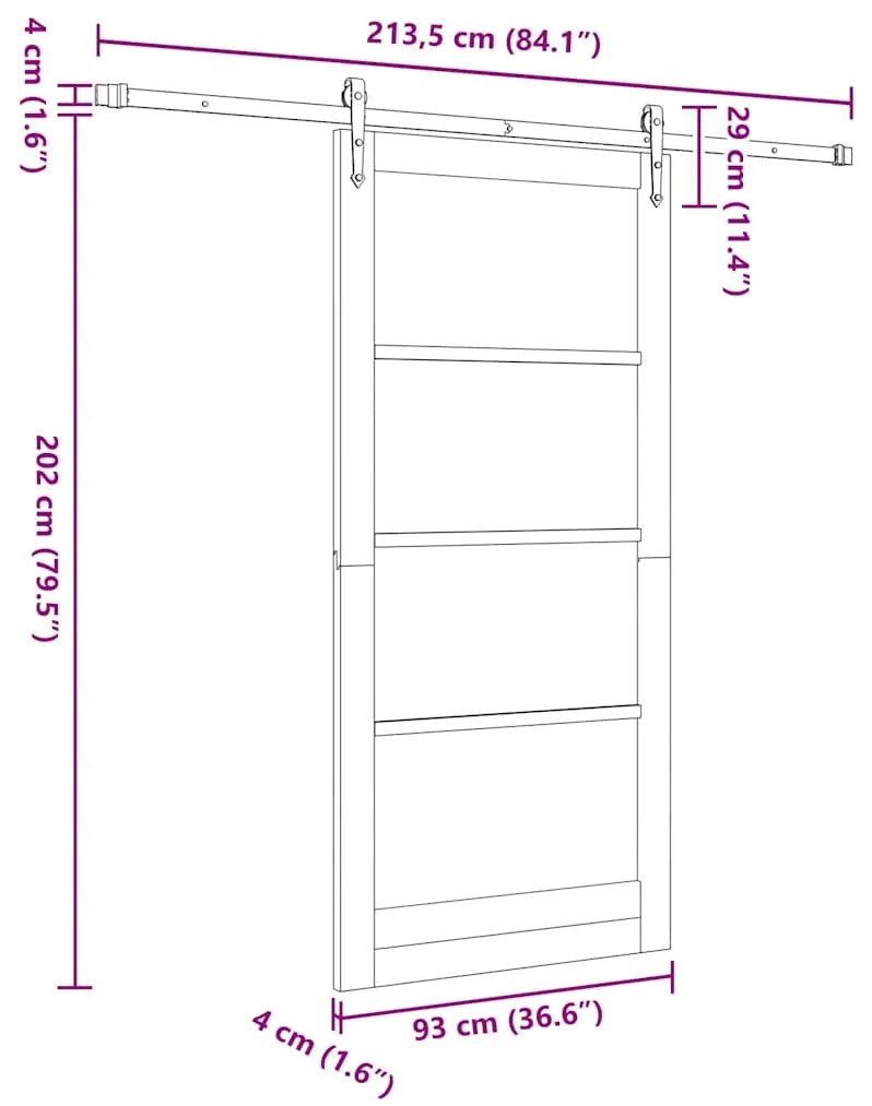 Porta Deslizante com Conjunto de Hardware "ORKDAL" Branca 93x202 cm