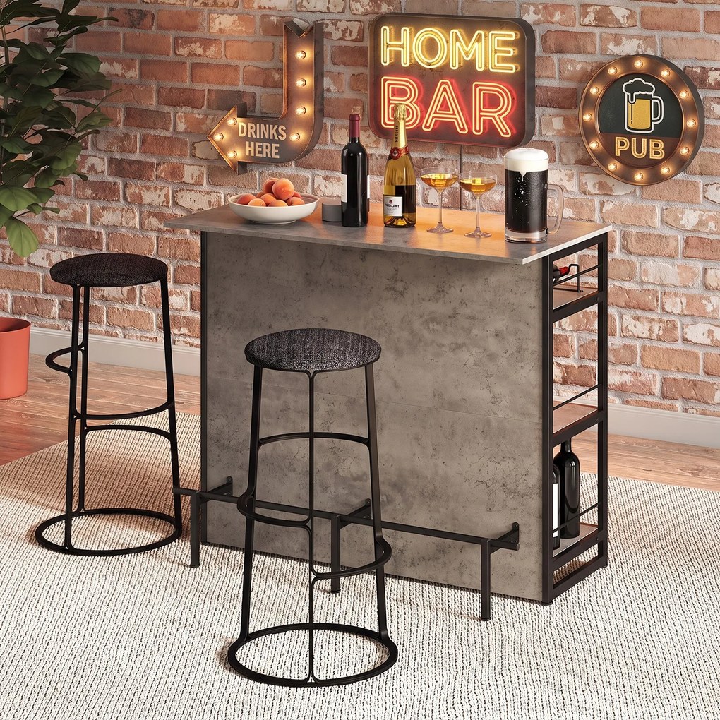 Mesa de Bar, 120 x 60 x 101 cm, Estantes Multinível, Preto e Cinzento
