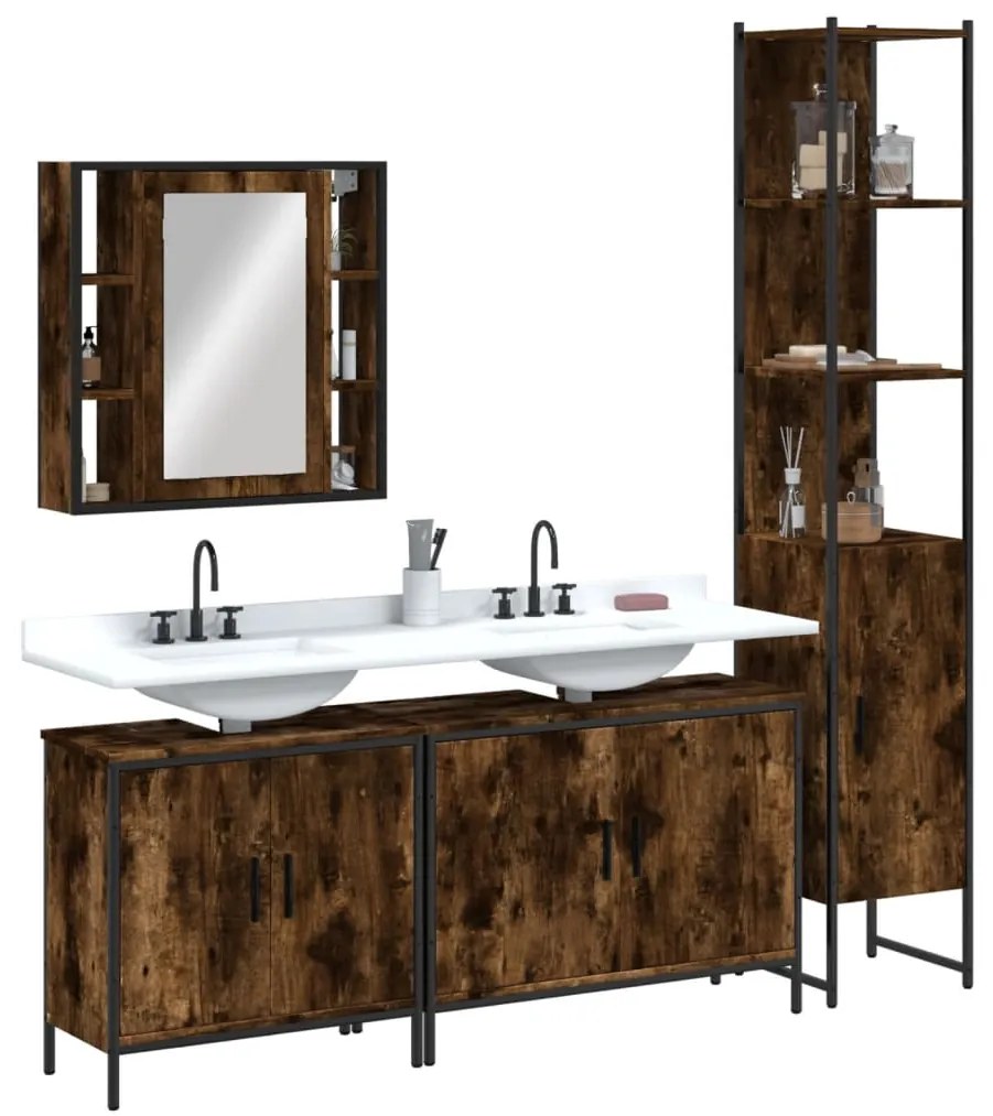 vidaXL 4pcs conjunto de móveis WC derivados de madeira carvalho fumado