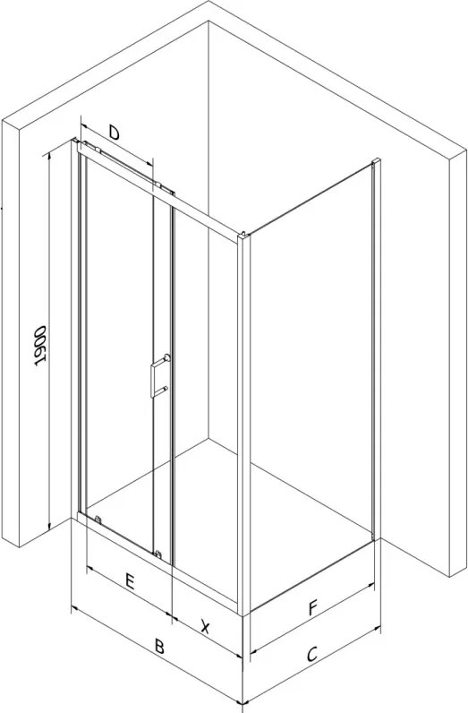 Mexen Apia cabine de duche de correr 100 x 80 cm, transparente, preta - 840-100-080-70-00