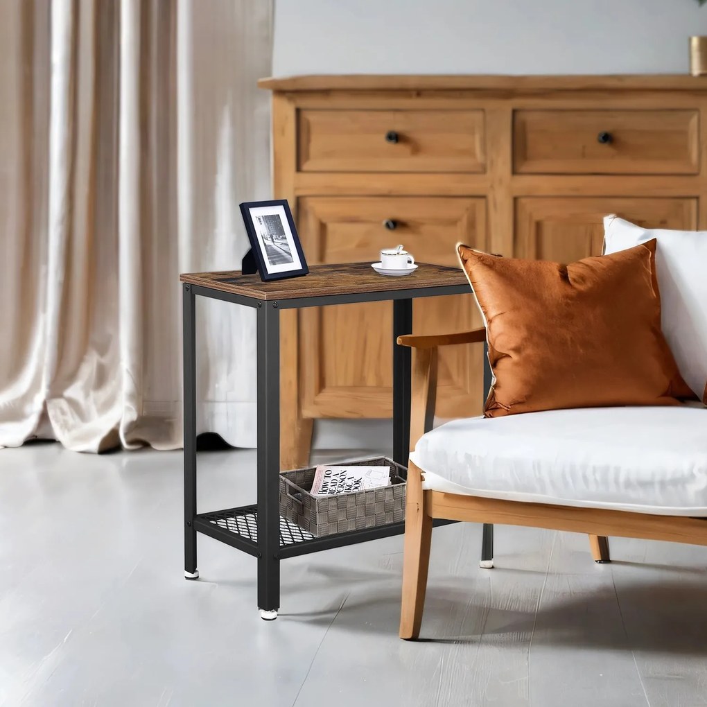 Mesita auxiliar de estilo industrial con estante 60 x 30 x 60 cm castanho-preto vintage