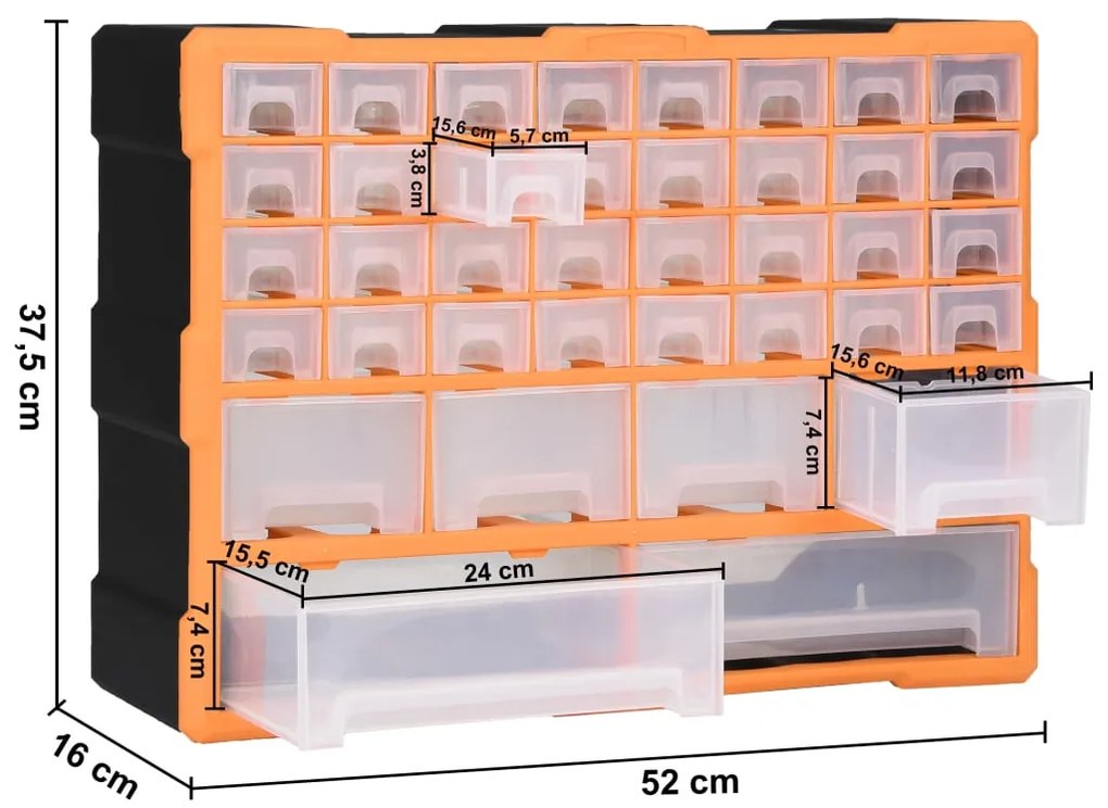 Caixa organizadora com 38 gavetas 52x16x37,5 cm