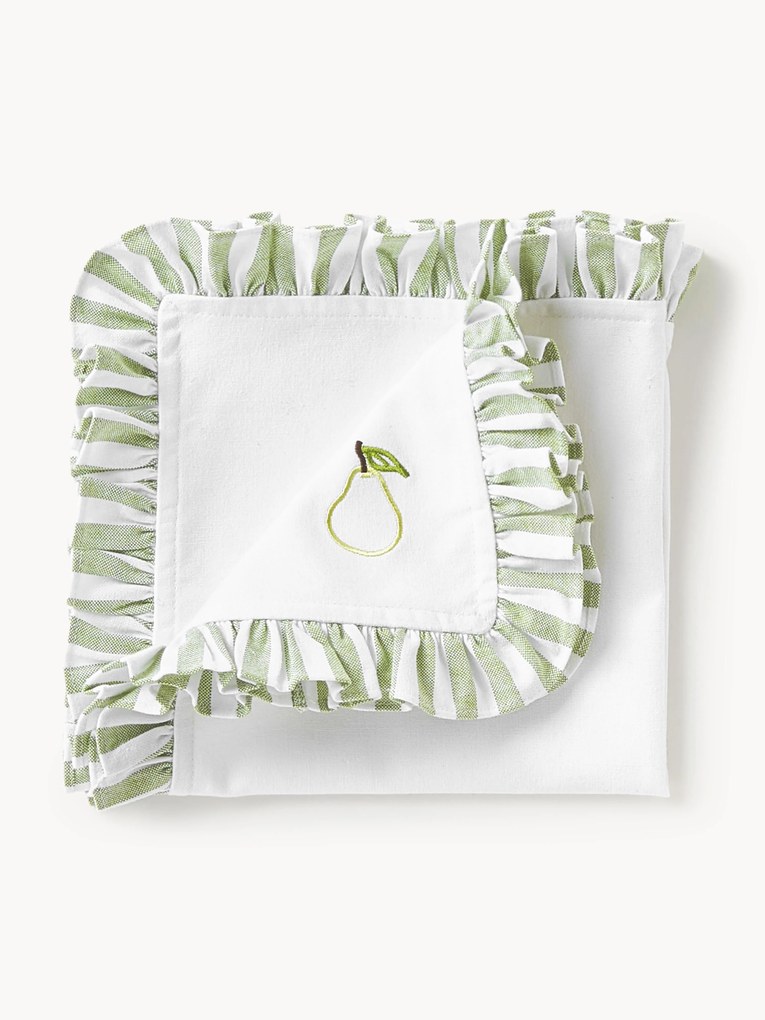 Guardanapos de tecido com bordados e folhos Melony, conjunto de 4