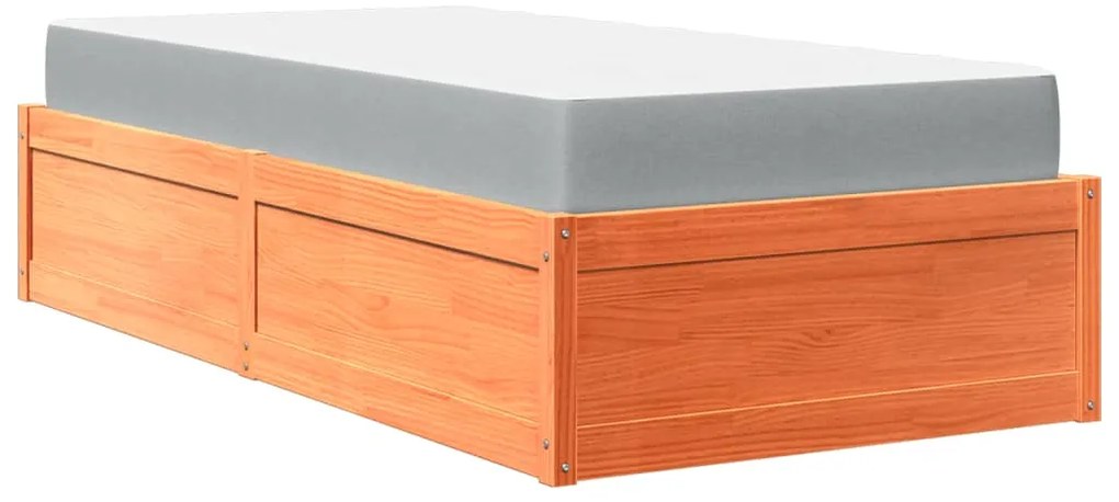 Cama com colchão 100x200 cm pinho maciço castanho-mel
