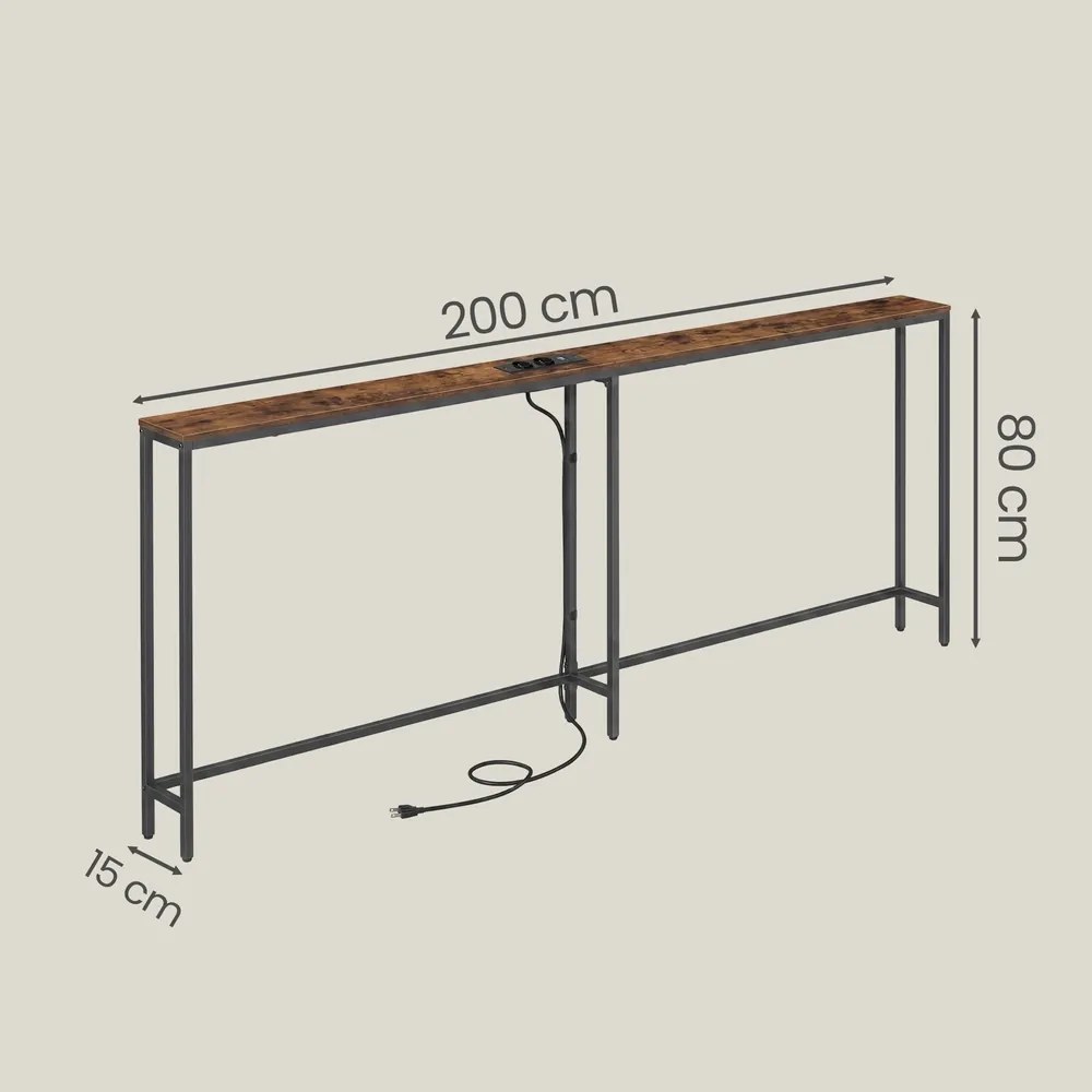 Mesa consola 15 x 200 x 80 cm, mesa de apoio, mesa de entrada, estreita castanho-preto