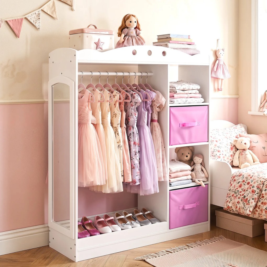 Guarda roupa Infantil, 90 x 30 x 111,5 cm, Espelho Integrado, Branco