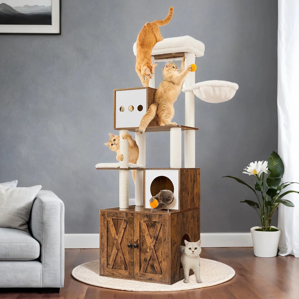 Arranhador para gatos 2 em 1 com caixa de areia 60 x 52 x 185 cm (C x L x A) castanho vintage