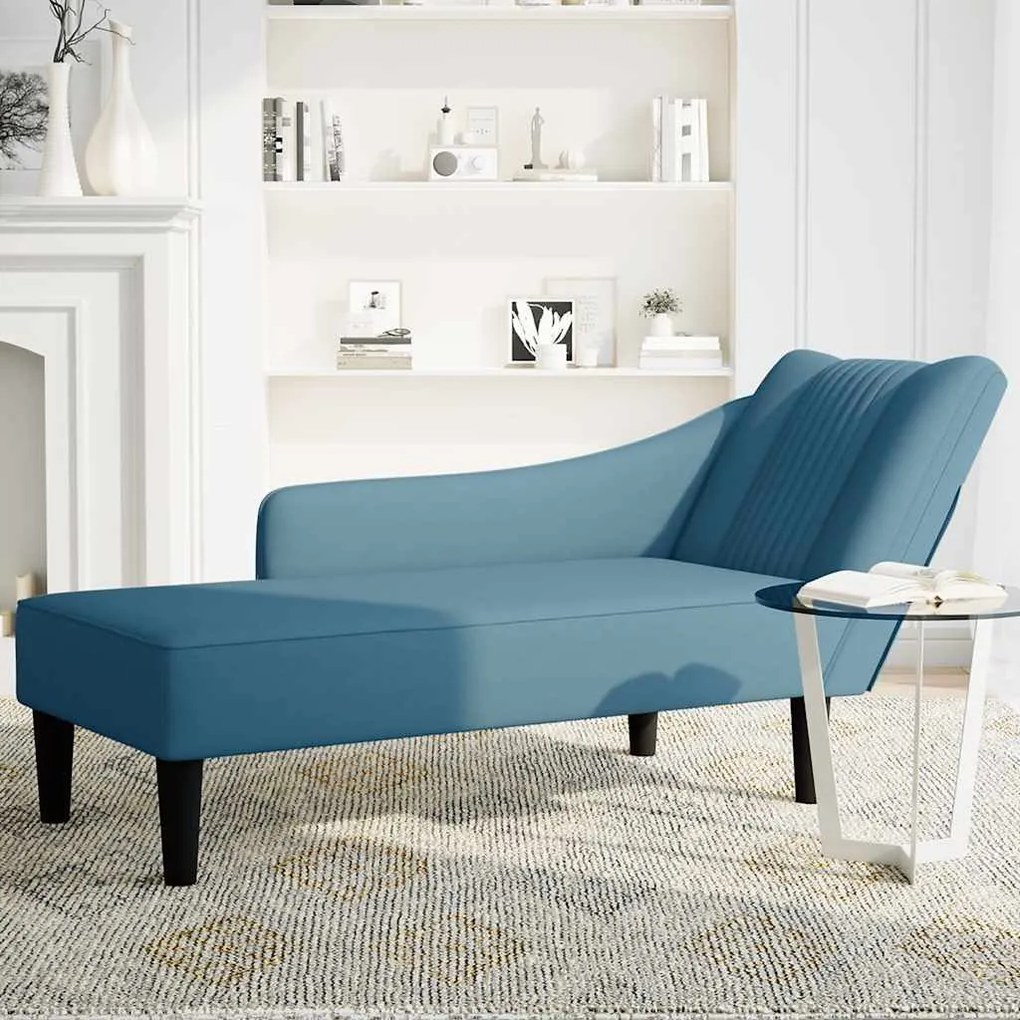 Chaise-longue com apoio de braço direito veludo azul