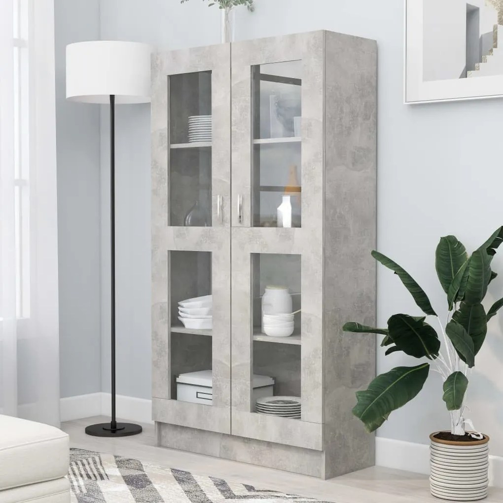 802763 vidaXL Armário vitrine 82,5x30,5x150 cm contraplacado cinzento cimento