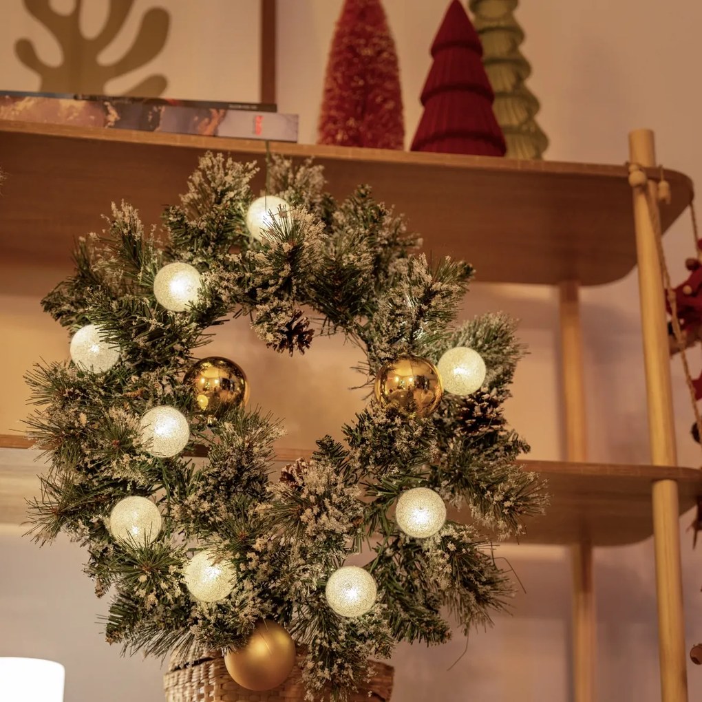 Grinalda de Natal branca com dourado 45cm incl. LED com temporizador - Jack