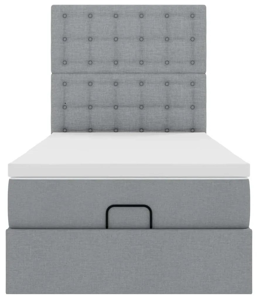 Cama otomana com colchão 90x200 cm tecido cinzento claro