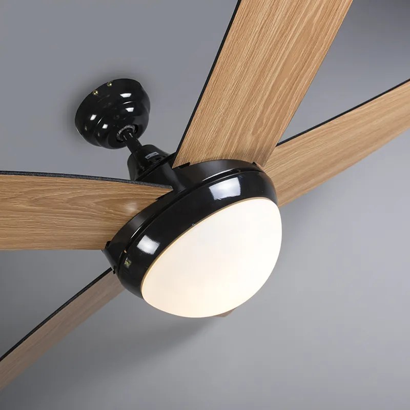 Ventilador de teto preto com impressão de madeira 132cm com controle remoto - Cool Moderno