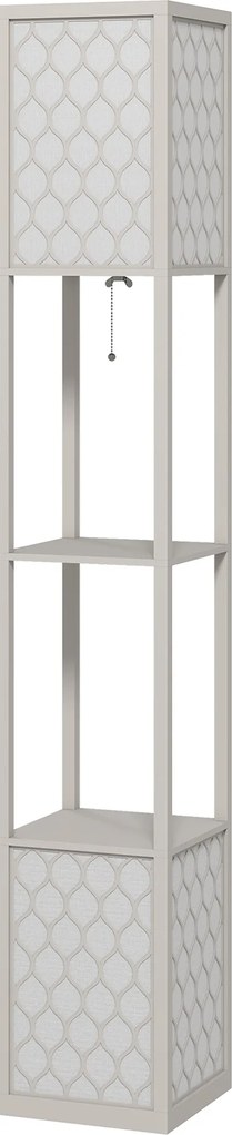 Candeeiro de pé com prateleiras, 2 lâmpadas, 2 prateleiras, 4 níveis, MDF cinzento 26 x 26 x 156 cm, cinzento