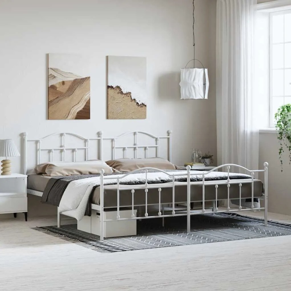 Estrutura de cama com cabeceira e pés 193x203 cm metal branco